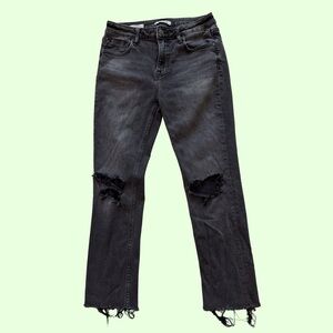 Vigoss Women's Black Distressed Stevie Crop Straight Leg Jeans